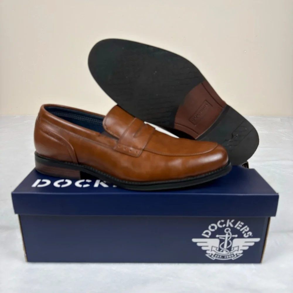 Dockers Men's Emerson Penn Business Casual Penny Loafers Cognac Brown Size 10 W